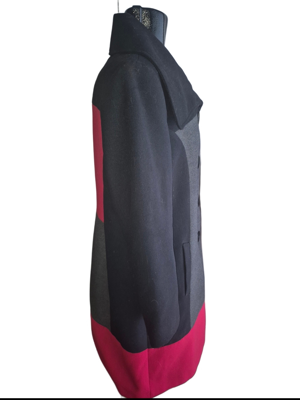 Jessica Red, Black & Grey Colorblock Mid-length Button-up Coat Size L - Picture 6 of 8